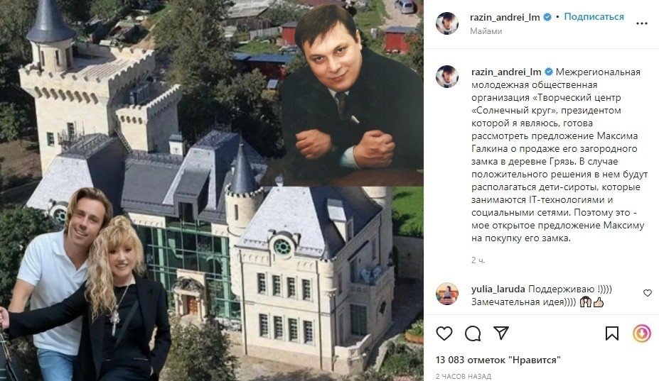 Разин заявил о готовности купить замок Галкина и Пугачевой в деревне